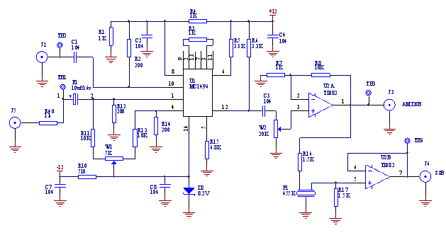 用mc1496集成电路构成的调幅器电路图如图2.3所示.